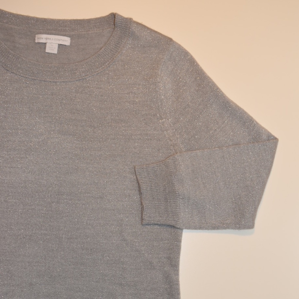 New York & Co Silver Metallic Crew Neck Sweater